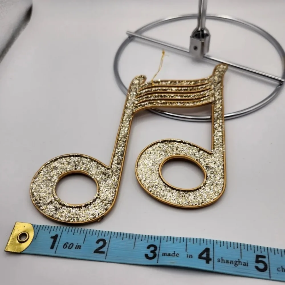 Christmas Ornament, Set of 6 Musical Themed, Gold glitter